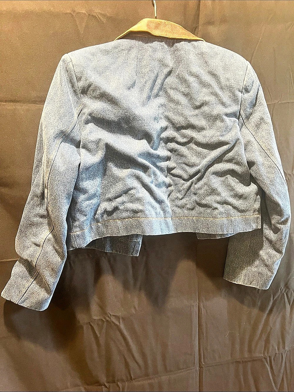 Sandro Denim Jacket with Leather Collar in Blue